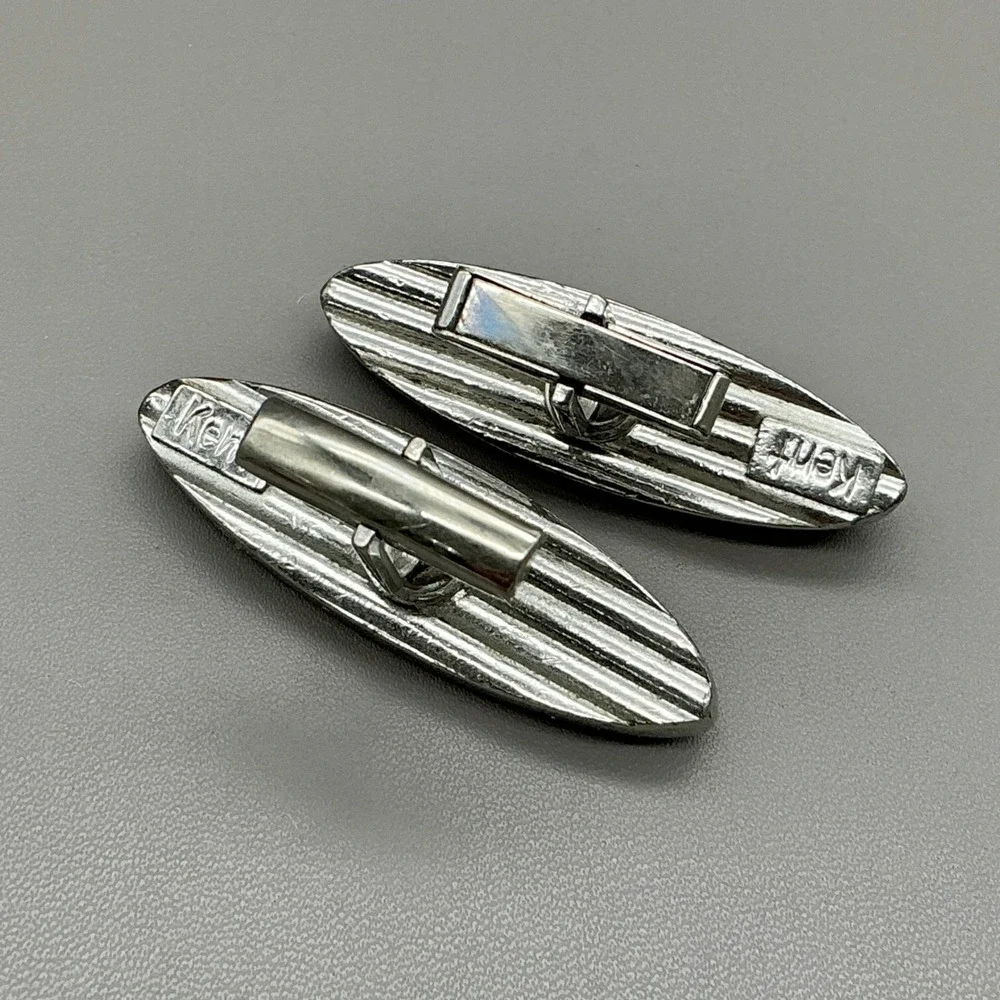 Kent Cufflinks Black Hematite Style Silver Tone Oval Mid Century Vintage29.99